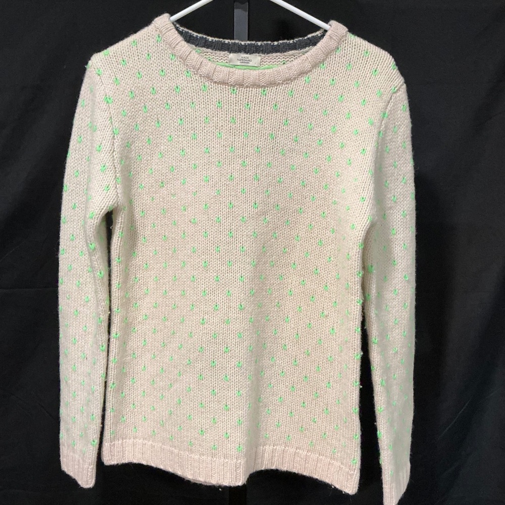 Mads‎ Nørgaard Copenhagen Cream Green Dot Knit Wool Acrylic Sweater XS